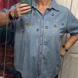 Disney Blue Denim Shirt with Embroidered Characters